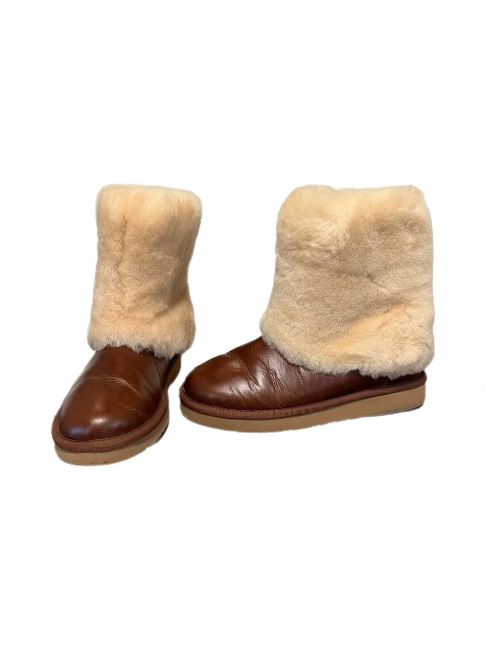 UGG Australia Patten Shearling Cuff Boots Chestnut Leather Size 7
